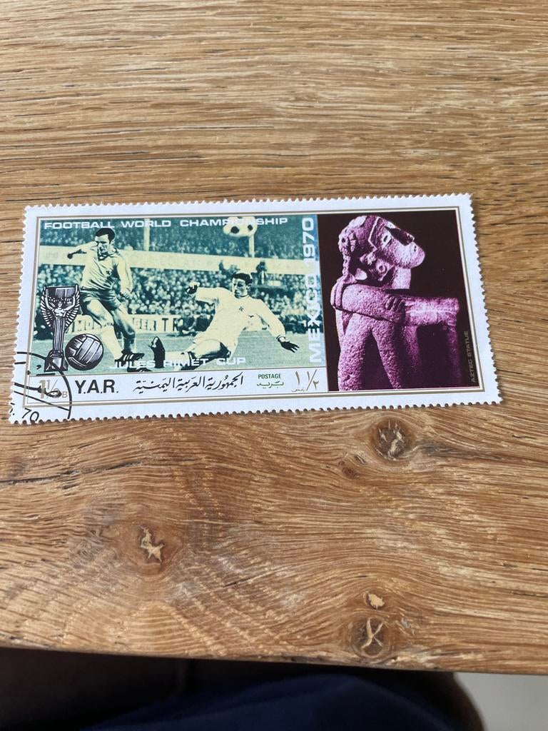 Postzegel Jemen 1970 WK Voetbal Mexico Azteekse Kunst, Ophalen of Verzenden, Gestempeld, Sport