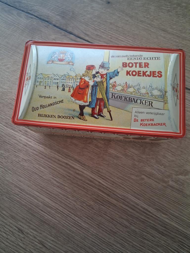 Vintage Koektrommel "Boter Koekjes" Oud Hollandsche Blikken, Verzamelen, Blikken, Gebruikt, Koek(jes), Overige merken, Ophalen