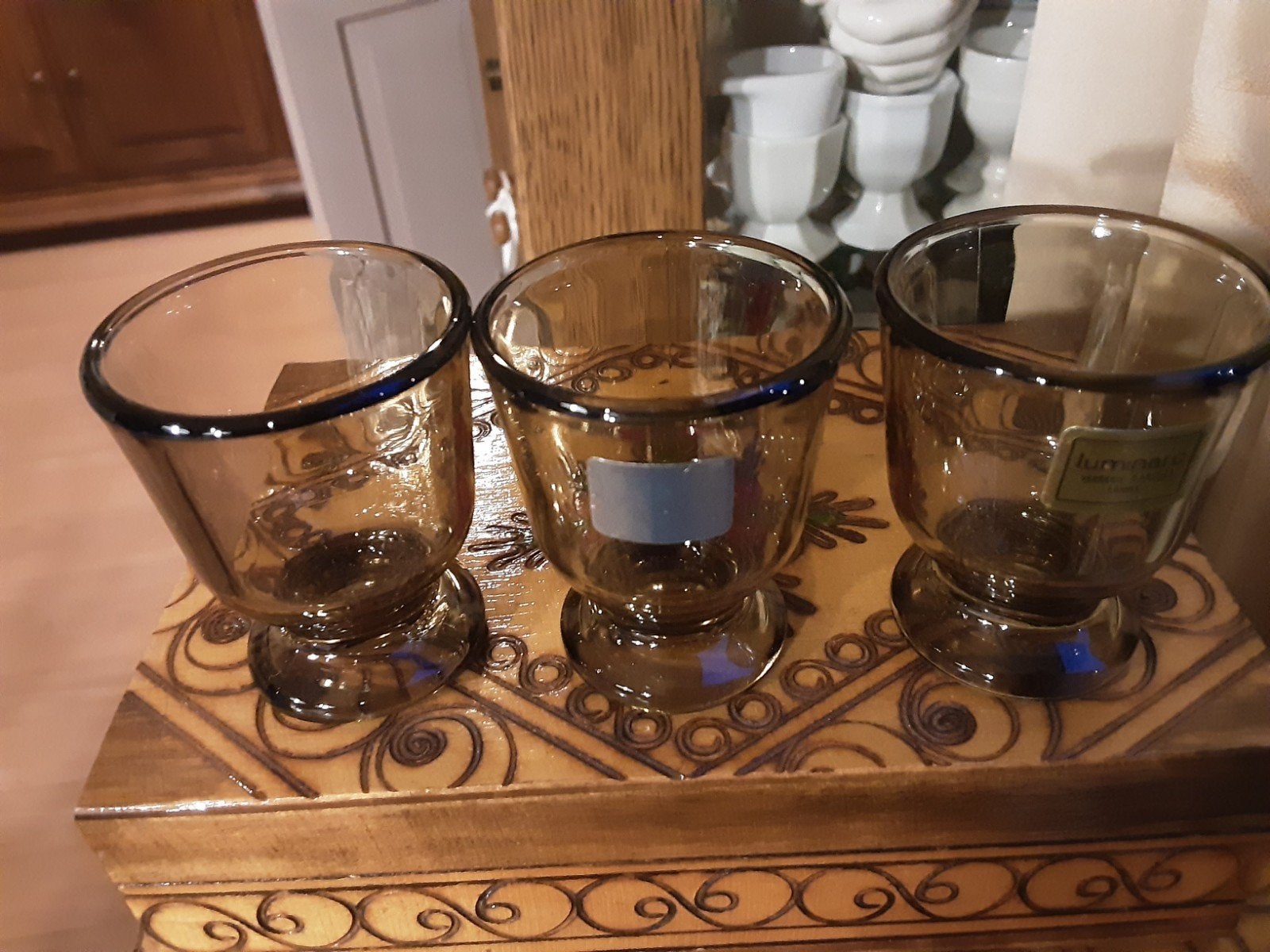 3 rookglas  LUMINARC vintage eierdopjes  BP, Ophalen of Verzenden, Zo goed als nieuw, Overige materialen