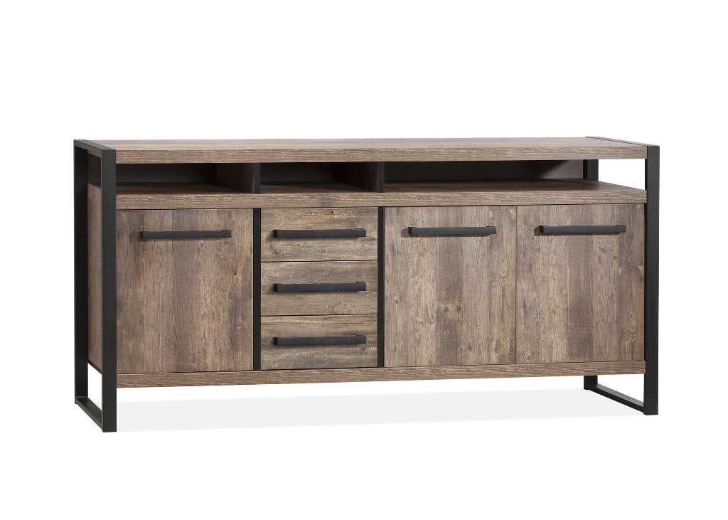 Dressoir - 220cm - Lamulux Mokka - 3 deuren, 3 laden, Ophalen, Met deur(en), Zo goed als nieuw, 200 cm of meer