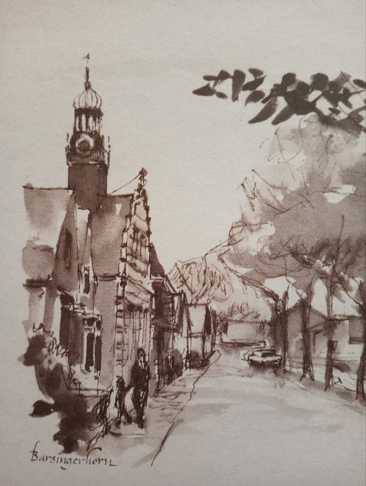 Barsingerhorn offset prent, Verzamelen, Ophalen of Verzenden, Voor 1940, Gebruikt, Overige onderwerpen