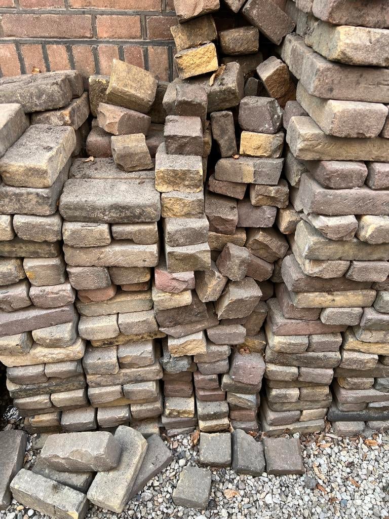Oude gele gebakken klinkers, ca. 5 m2 met extra halve stenen, Tuin en Terras, Ophalen, Gebruikt, Keramiek, Klinkers