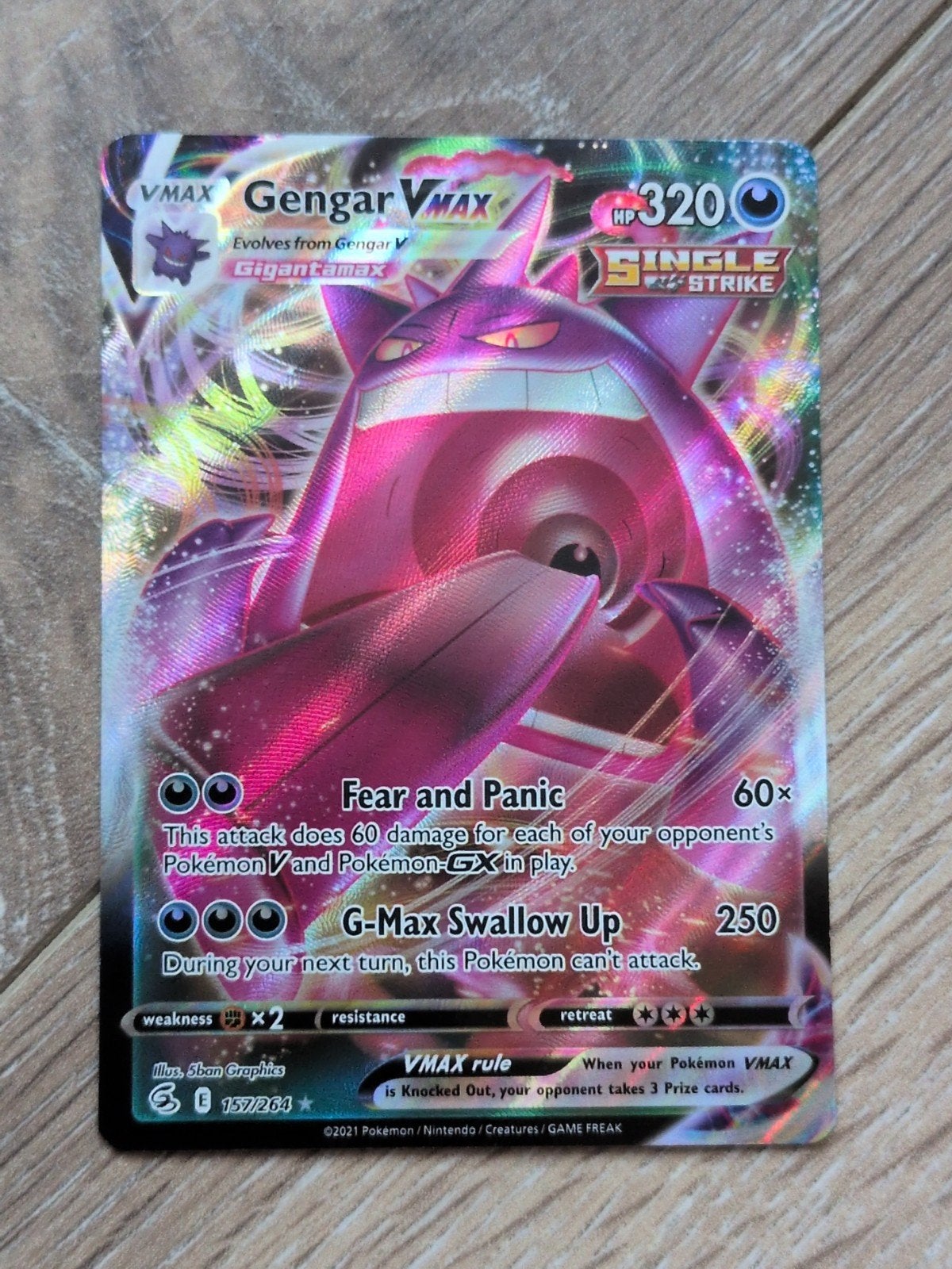 Pokemon kaart Gengar VMAX 157/264 Fusion Strike, Verzenden, Zo goed als nieuw, Losse kaart, Foil