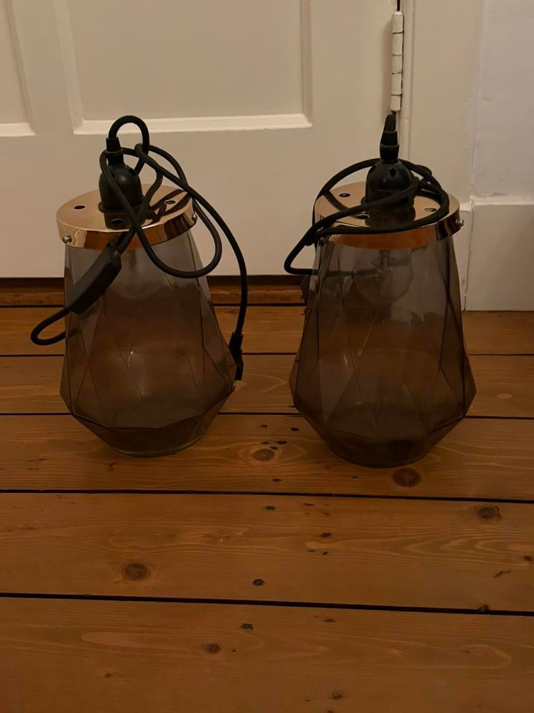 2 “diamant” lampen lichtgrijs glas, Ophalen, Zo goed als nieuw, Glas, Minder dan 50 cm