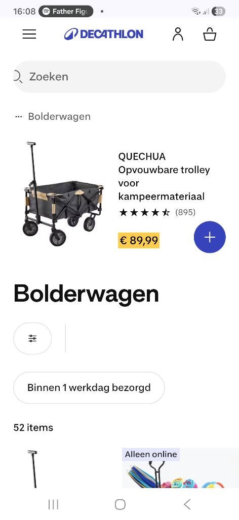 Bolderkar inklapbaar quechua, Ophalen, Zo goed als nieuw