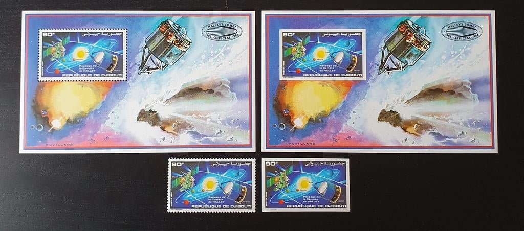 Djibouti 1986 Ruimtevaart Komeet Halley 460A+B, blok 121A+B, Postzegels en Munten, Verzenden, Postfris, Overige thema's