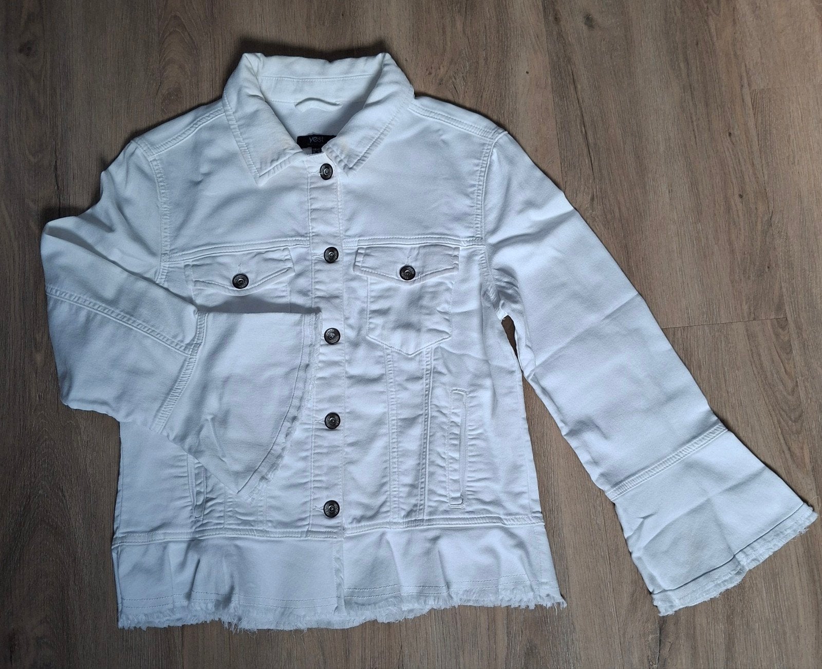 Wit katoenen denim dames jasje, merk Yest, maat 42, Kleding | Dames, Jasjes, Kostuums en Pakken, Zo goed als nieuw, Jasje, Maat 42/44 (L)