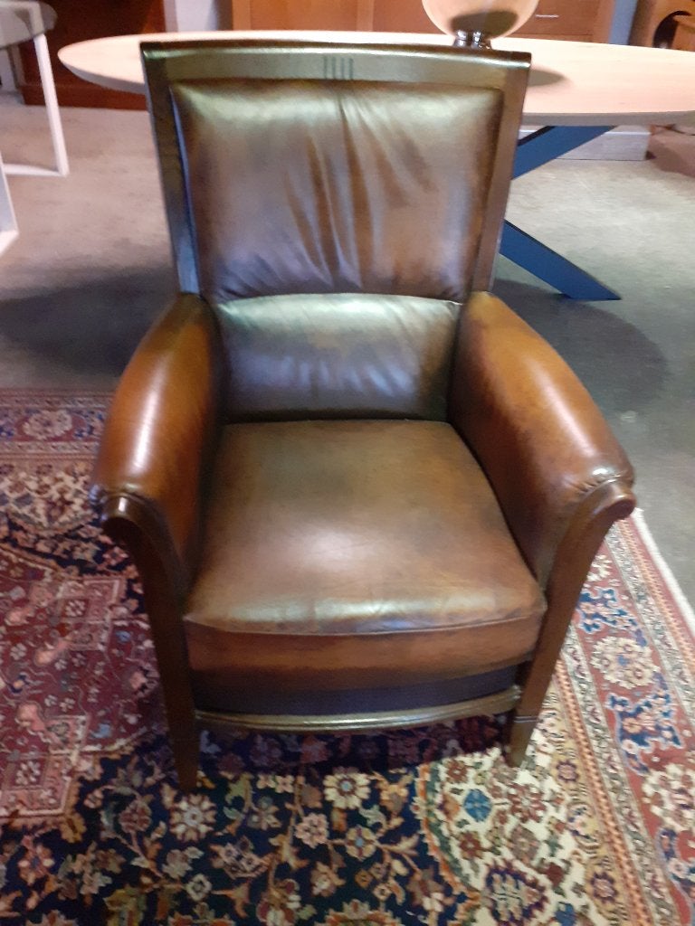 Echt leren fauteuil, in goede staat., Huis en Inrichting, Gebruikt, Ophalen of Verzenden, 50 tot 75 cm, Hout