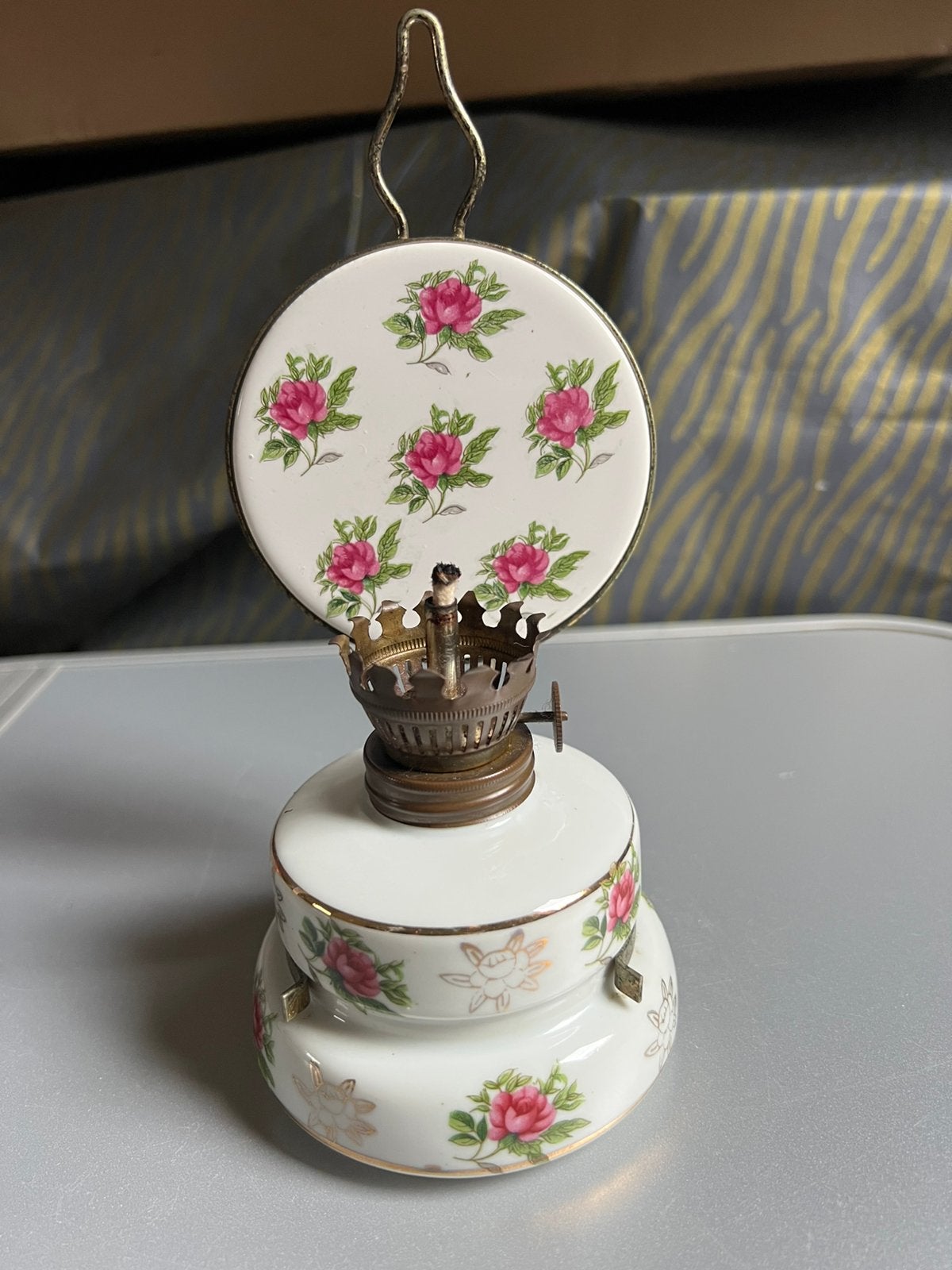 Duitse vintage porseleinen petroleumlamp, Antiek en Kunst, Antiek | Lampen, Ophalen