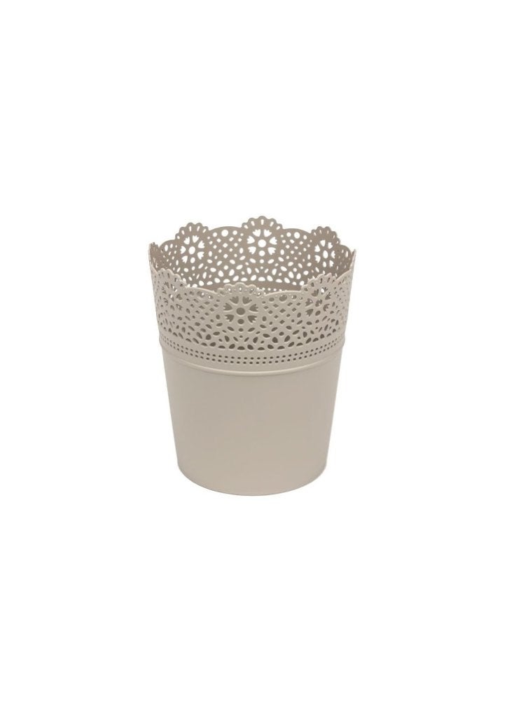 BLOEMPOT ROND LACE 16cm TAUPE Prosperplast 3 STUKS Nieuw, Tuin en Terras, Kunststof, -, -, Rond