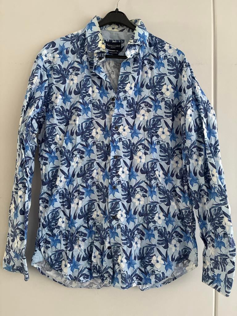 Cavallaro Napoli overhemd met blauw bloemenpatroon, Kleding | Heren, Overhemden, Ophalen of Verzenden, Zo goed als nieuw, Blauw