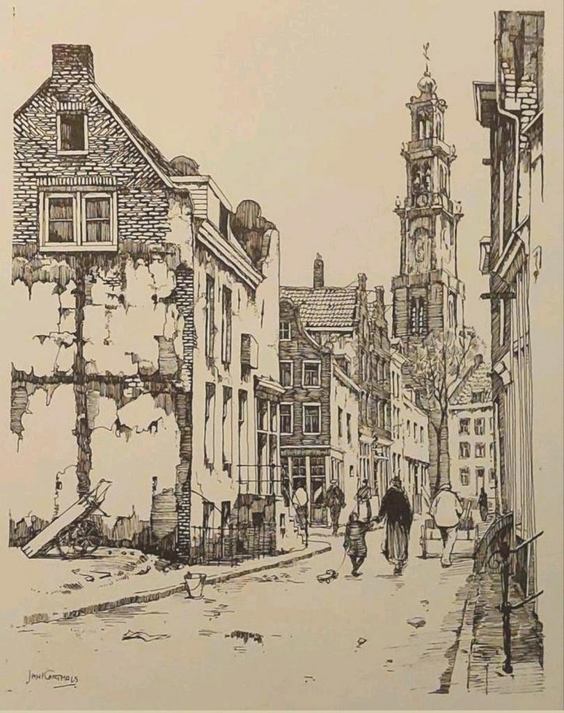 Bloemdwarsstraat ... Amsterdam  ... Jan Korthals, Antiek en Kunst, Kunst | Tekeningen en Foto's, Ophalen of Verzenden