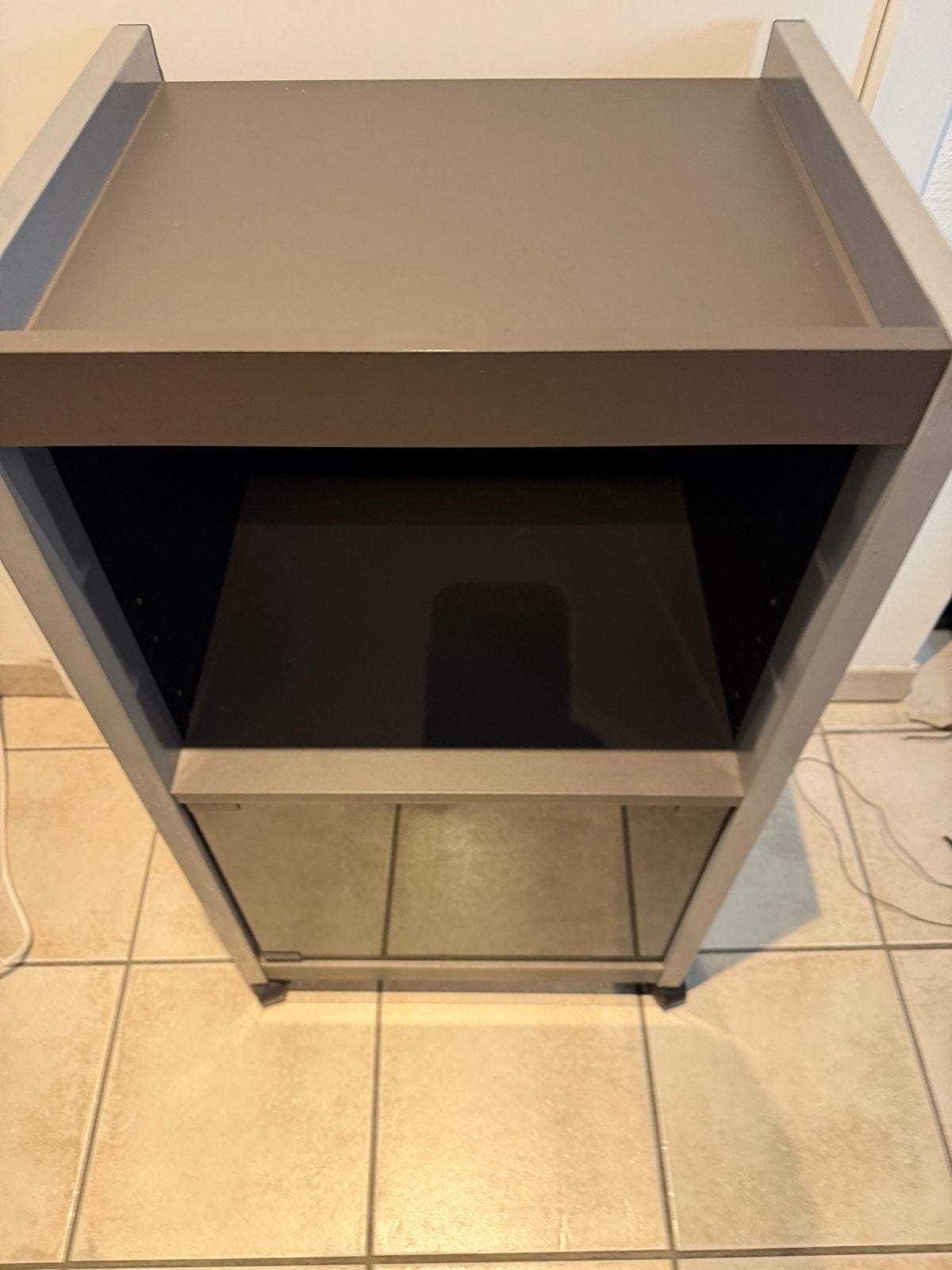 Hifi Rack Aluminium met Hout en Glazen Deur op Wielen, Audio, Tv en Foto, Ophalen, Gebruikt