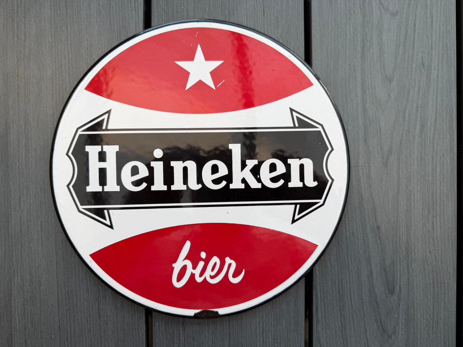 Heineken Bier emaille reclamebord 23 cm, Verzamelen, Merken en Reclamevoorwerpen, Reclamebord, Gebruikt, I, Ophalen of Verzenden