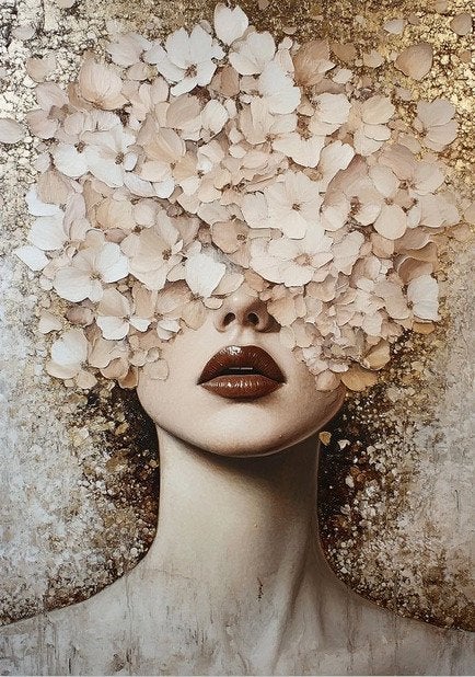 Bloemenmasker canvas in zwarte baklijst, 100 x 75cm, Ophalen, Nieuw, Schilderij, 75 tot 100 cm