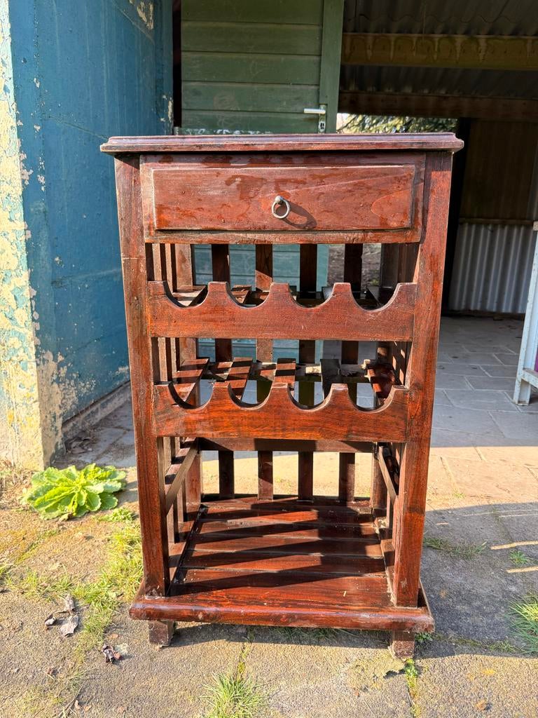 Houten Wijnrek/Whiskey Kastje met Lade, Huis en Inrichting, Woonaccessoires | Wijnrekken, Gebruikt, 5 tot 15 flessen, Ophalen of Verzenden