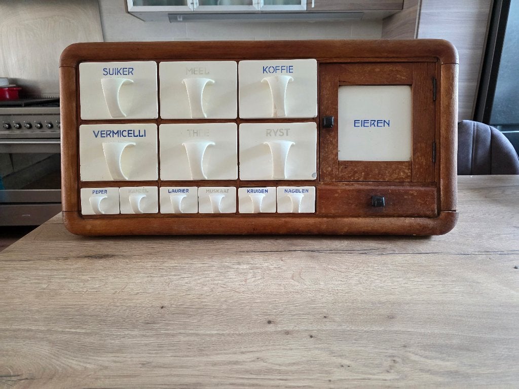Vintage houten kruidenkastje / eierkastje met bakken, Antiek en Kunst, Ophalen