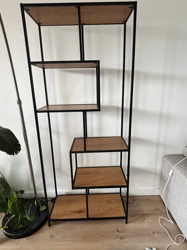 Moderne open kast met metalen frame en houten planken, Ophalen, Met plank(en), Gebruikt, 50 tot 100 cm