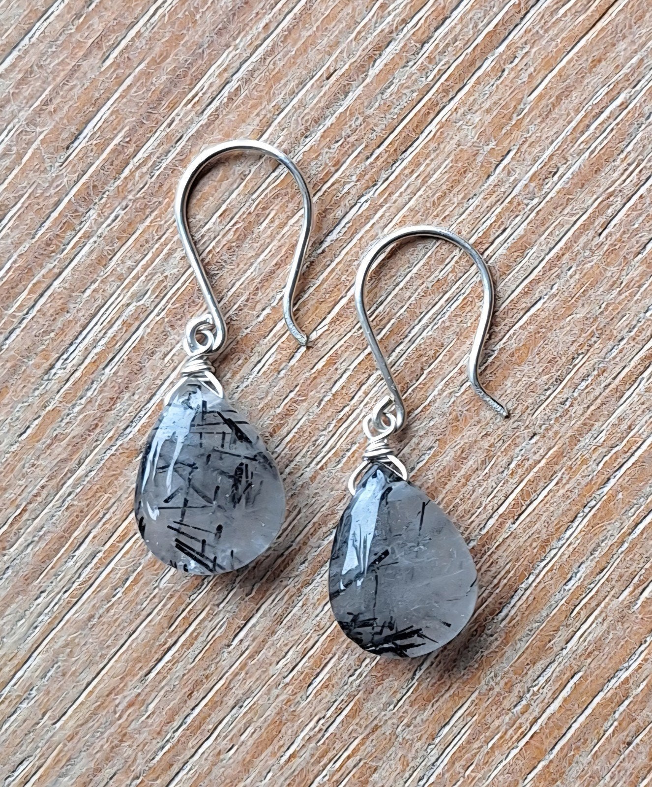 Handgemaakte oorbellen echt zilver en rutielkwarts, Sieraden, Tassen en Uiterlijk, Oorbellen, Hangers, Verzenden, Nieuw, Zilver