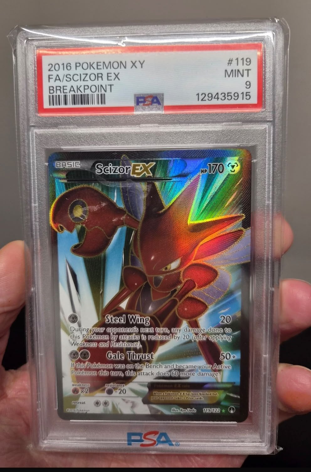 Scizor EX 119/122 XY | PSA 9 | Breakpoint | Pokemon kaart, Ophalen of Verzenden, Zo goed als nieuw, Losse kaart, Foil