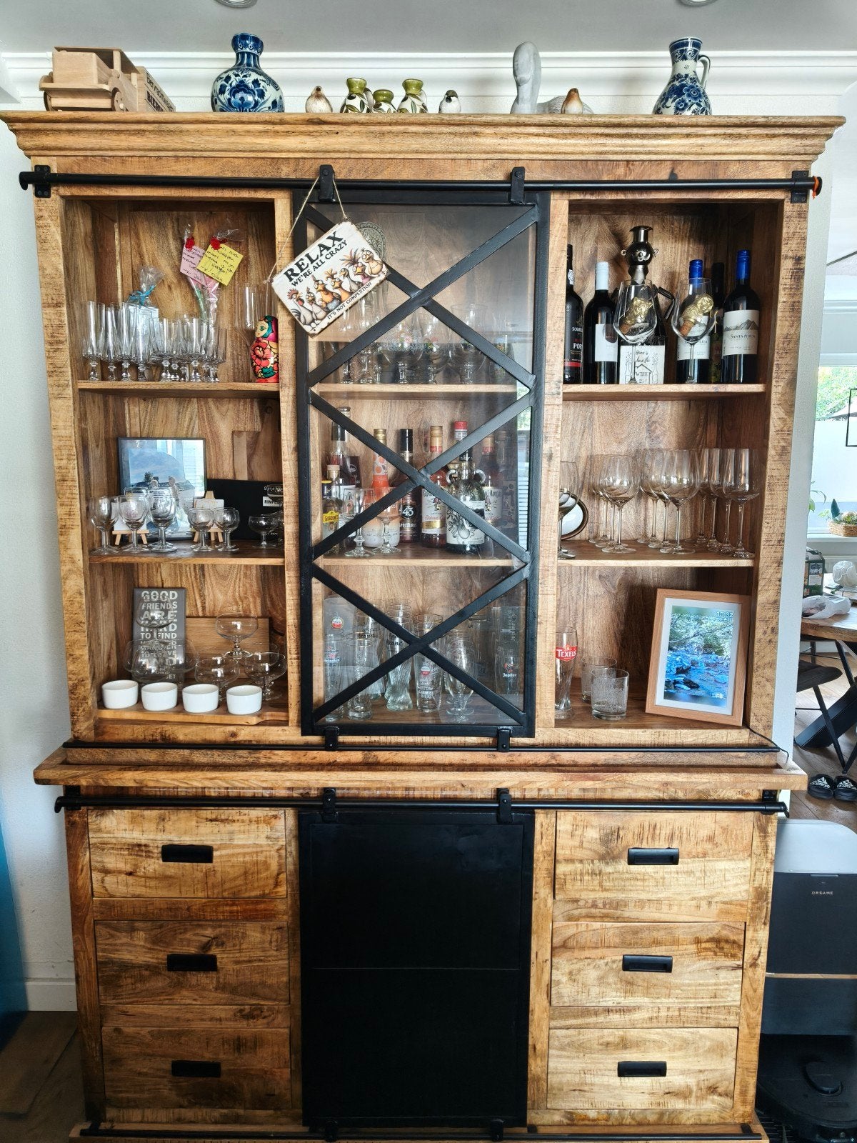Mangohouten buffetkast 160x220 cm, Gebruikt, 200 cm of meer, 150 tot 200 cm, Ophalen of Verzenden