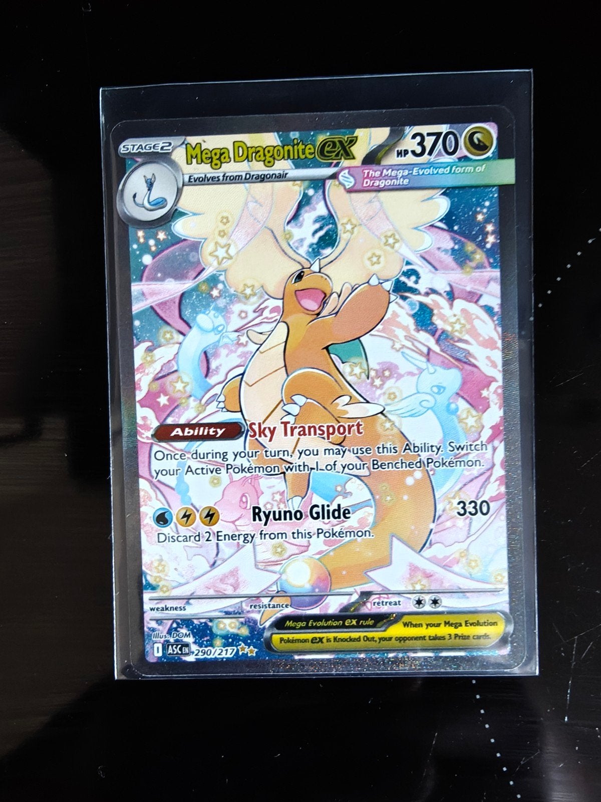 Mega Dragonite EX Pokémon Kaart, Hobby en Vrije tijd, Ophalen of Verzenden, Zo goed als nieuw, Losse kaart, Foil