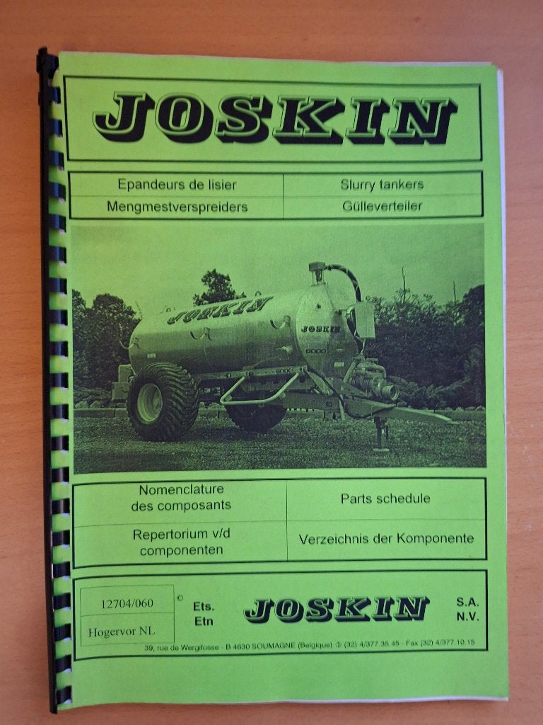 Onderdelenboek Joskin mesttanken, Ophalen of Verzenden, Gelezen, Tractor en Landbouw