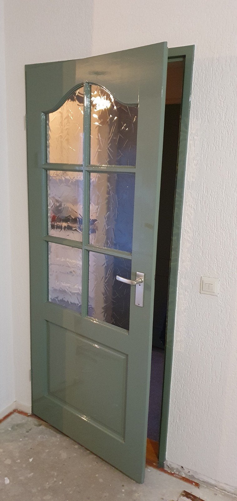 Twee gebruikte houten binnendeuren met glas, Ophalen, Gebruikt, 80 tot 100 cm, Binnendeur