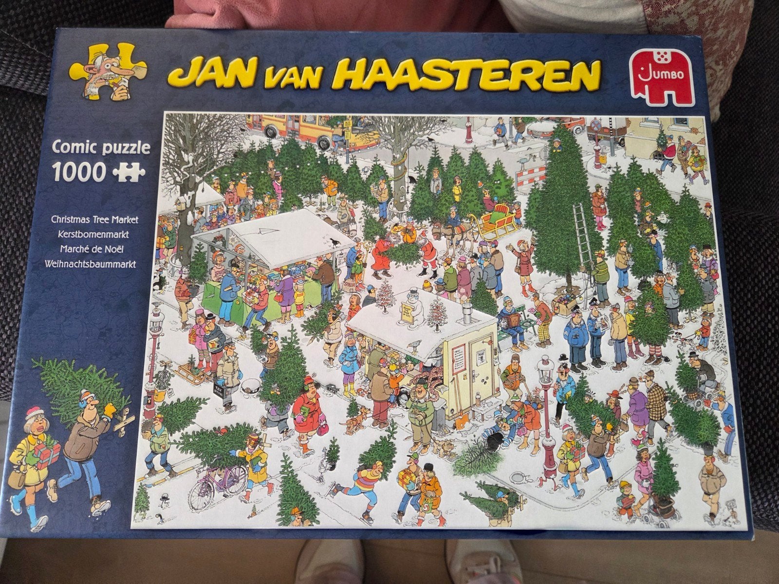 Jan van Haasteren Kerstbomenmarkt 1000 stukjes puzzel, Ophalen, 500 t/m 1500 stukjes, Gebruikt, Legpuzzel