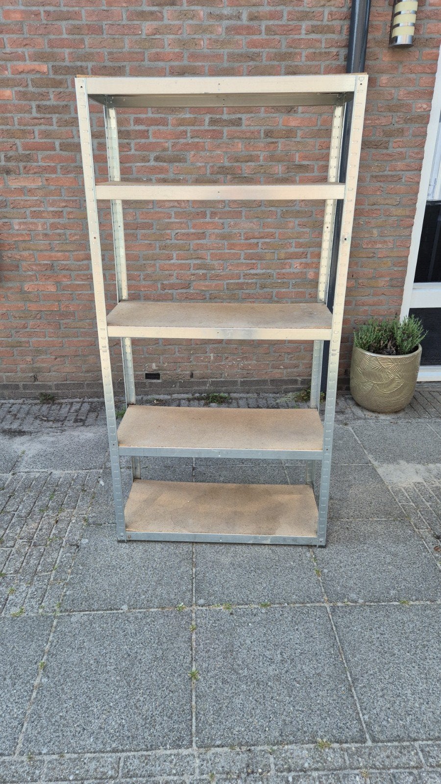 stellingkast met 5 houten planken, Ophalen, Gebruikt