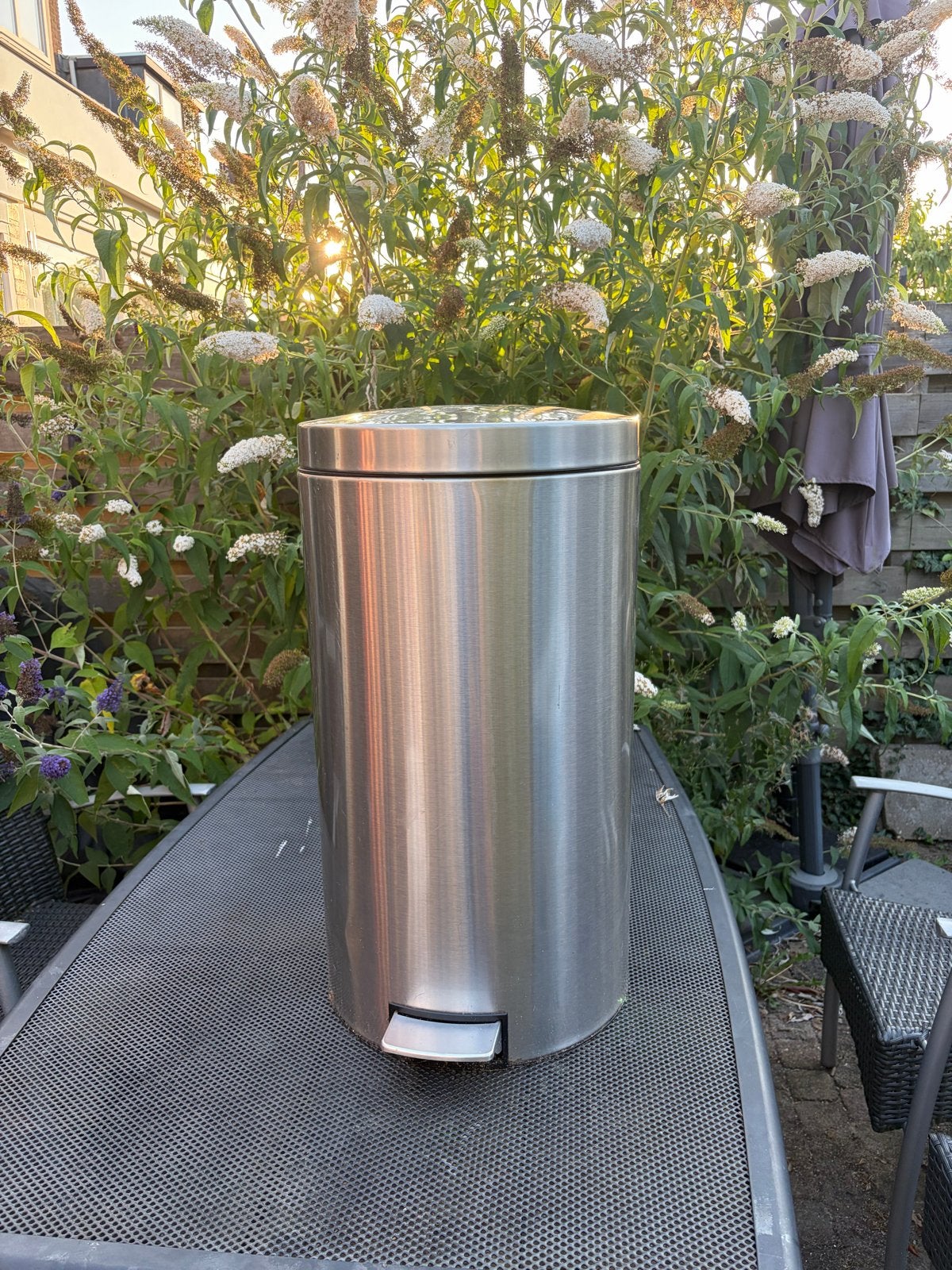Brabantia duo prullenbak 60L RVS, Ophalen, Gebruikt, Met pedaal, 40 liter of meer