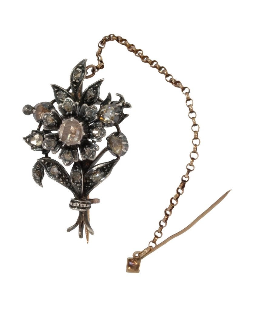 Diamanten bloem fraaie 14k gouden broche zilver antiek dames, Verzenden, Goud, Broche, Met edelsteen