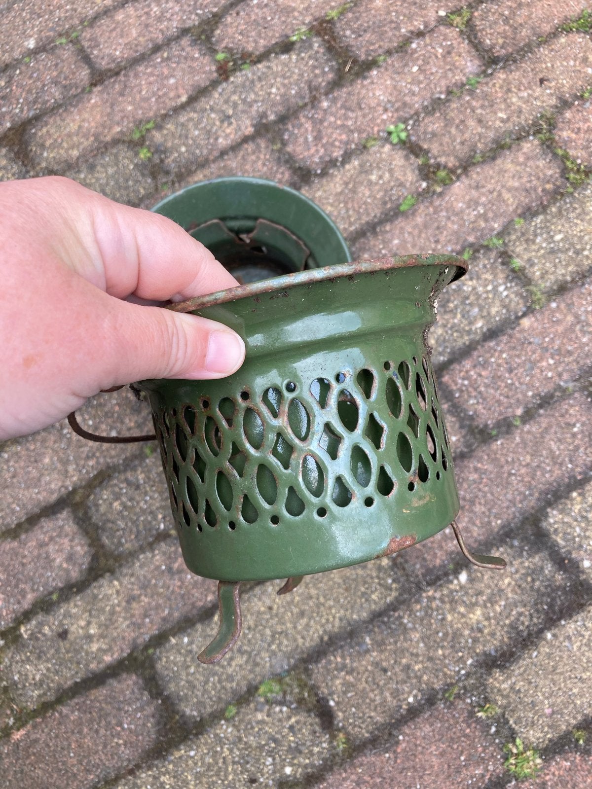 Vintage Groene Emaille Plantenhangers - Set van 2, Ophalen of Verzenden