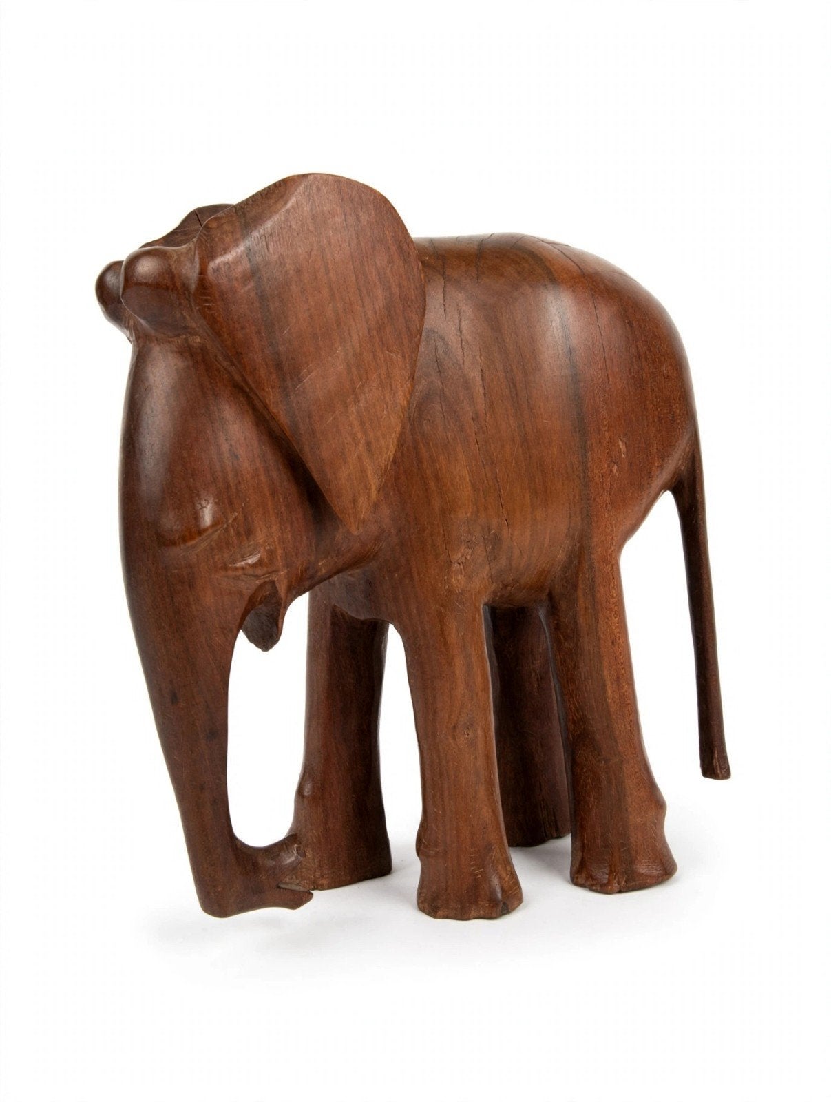 Handgesneden teak olifant, ca. 27 cm, vintage 1970s, Ophalen, 20 - 50 cm, Beeld, Hout