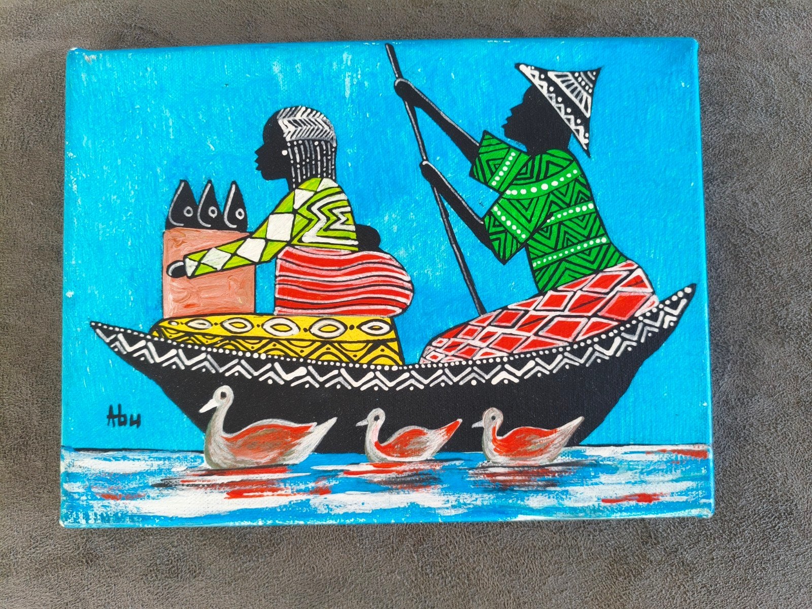 Schilderijtje Senegal, Abu Camara, Ophalen of Verzenden