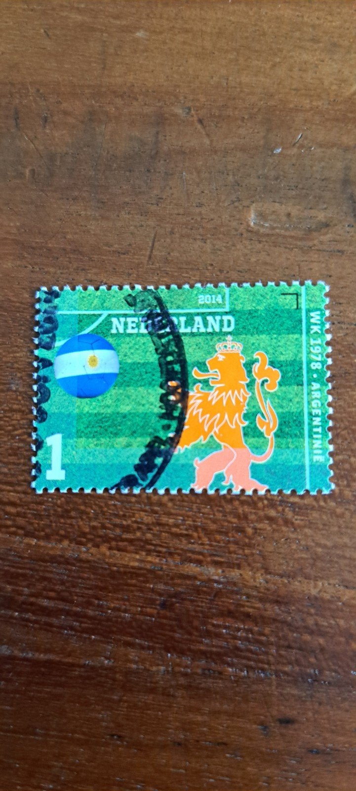 Zegel Voetbal Oranje WK 2014 .gestempeld., Ophalen of Verzenden