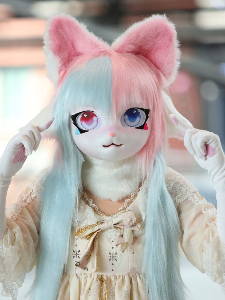 Schattig Roze en Blauw Fursuit Hoofd, Verzenden, Nieuw, Toneelattributen of Onderdelen