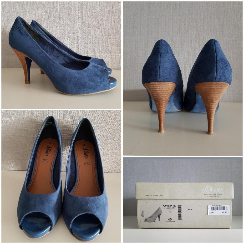 Blauwe Suede Peeptoe Pumps Schoenen maat 40 van s.Oliver, Pumps, Ophalen of Verzenden, Gedragen, Blauw
