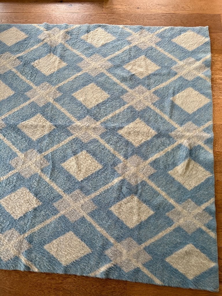 Vintage wollen dekken, Huis en Inrichting, Slaapkamer | Beddengoed, Gebruikt, Eenpersoons, Blauw, Ophalen of Verzenden