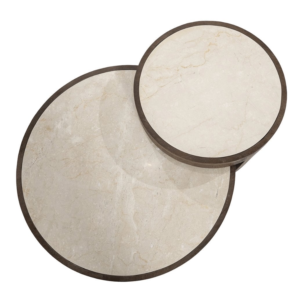 Eleonora Hazel salontafel set van 2: marmer + mangohout, Huis en Inrichting, 50 tot 100 cm, Rond, Nieuw, Overige houtsoorten