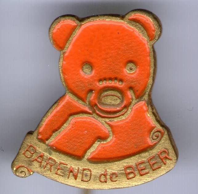 Barend de Beer oranje op koper strip speldjes( R_034), Verzamelen, Verzenden, Nieuw, Figuurtje, Speldje of Pin