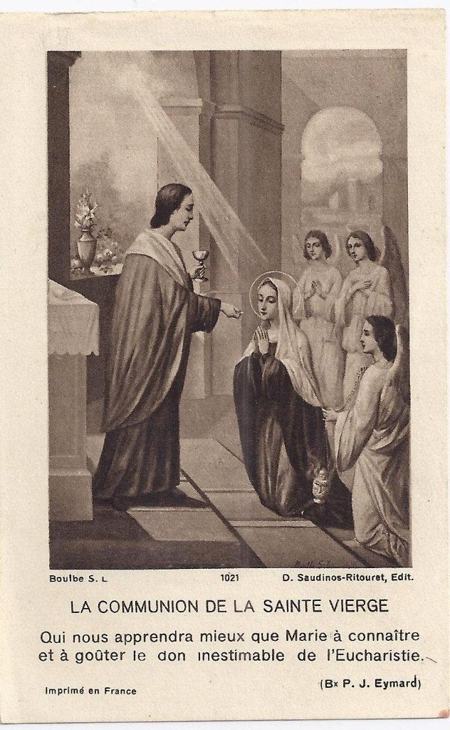 Bp12 devotie prentje communie uitreiking aan de h, maagd, Ophalen of Verzenden, Zo goed als nieuw, Kaart of Prent