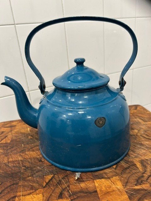 petrolblauw emaille keteltje, Ophalen of Verzenden