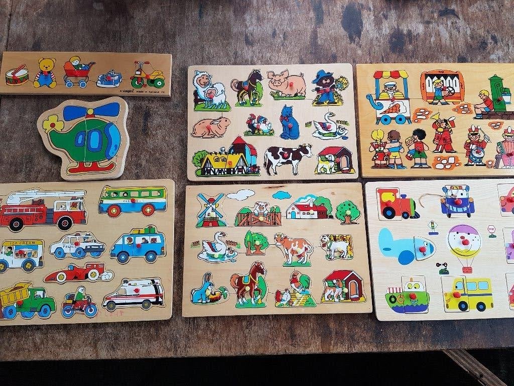 houten kinder puzzels, 9 stuks, 2 tot 4 jaar, Ophalen of Verzenden, Zo goed als nieuw, Van hout