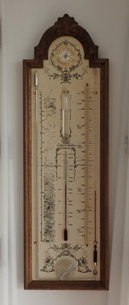 Een mooie contrabarometer op houten paneel - Weerstation., Ophalen, Zo goed als nieuw, Weerstation
