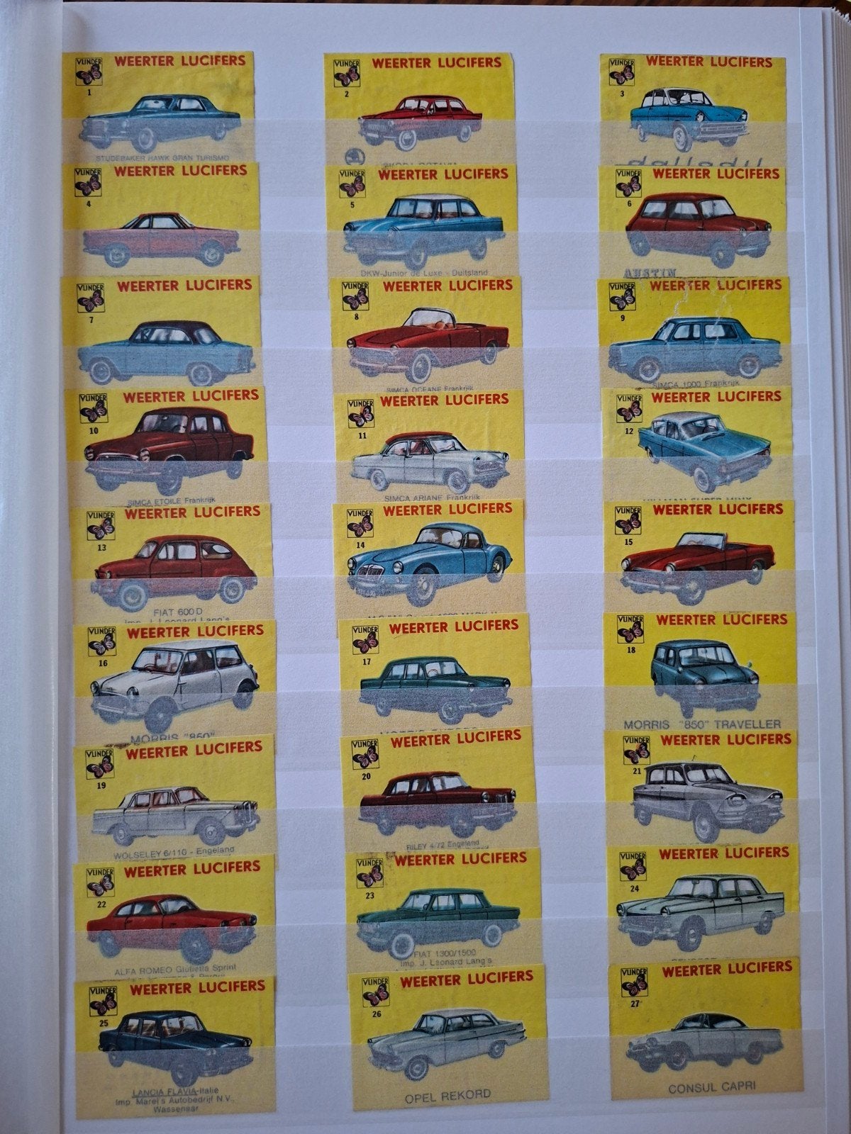 Vintage Weerter Luciferetiketten auto's jaren 50, Ophalen of Verzenden, Gebruikt
