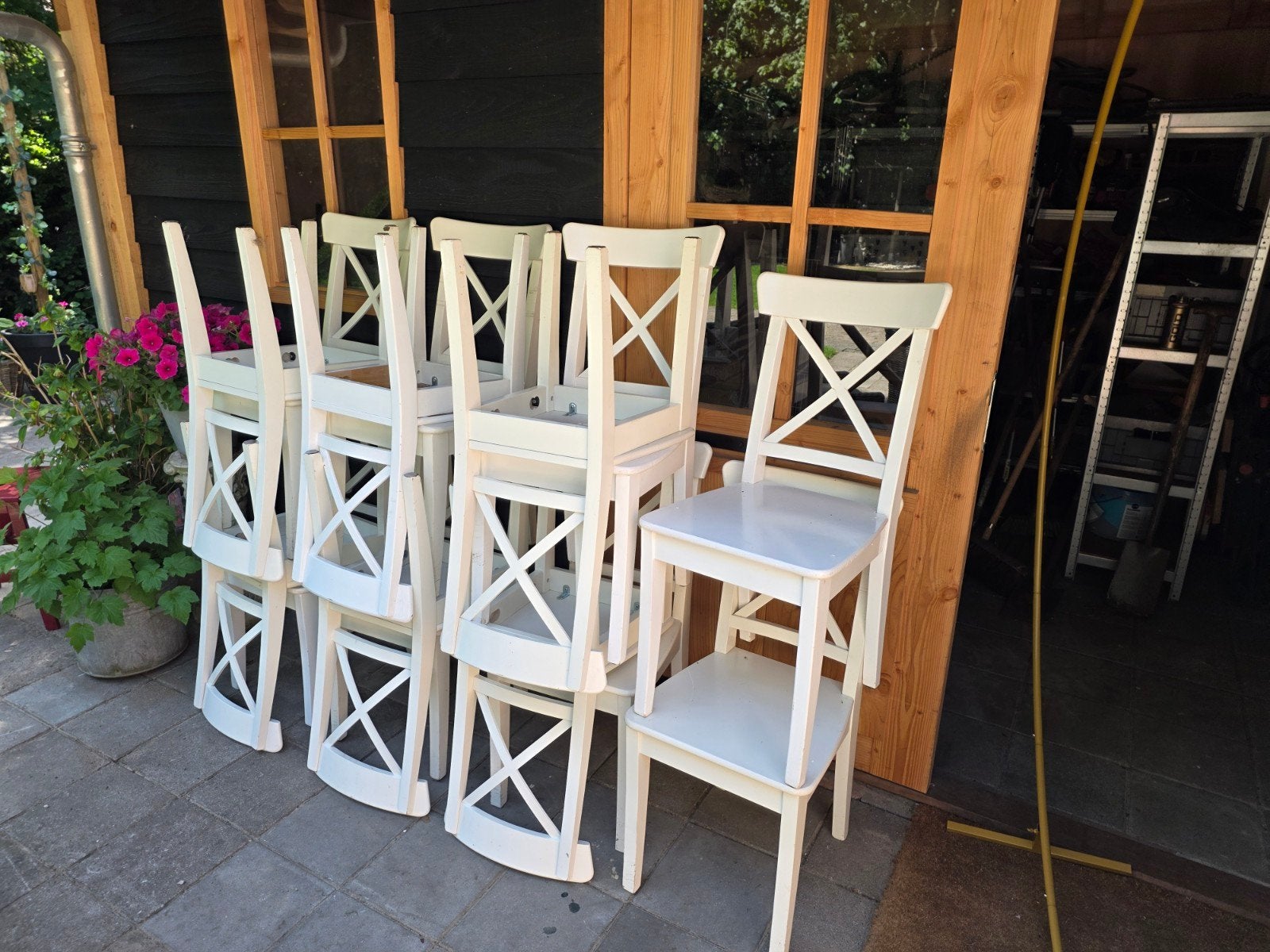 14x IKEA Rosentorp/Ingolf stoelen - Wit, Ophalen, Gebruikt, Wit, Hout