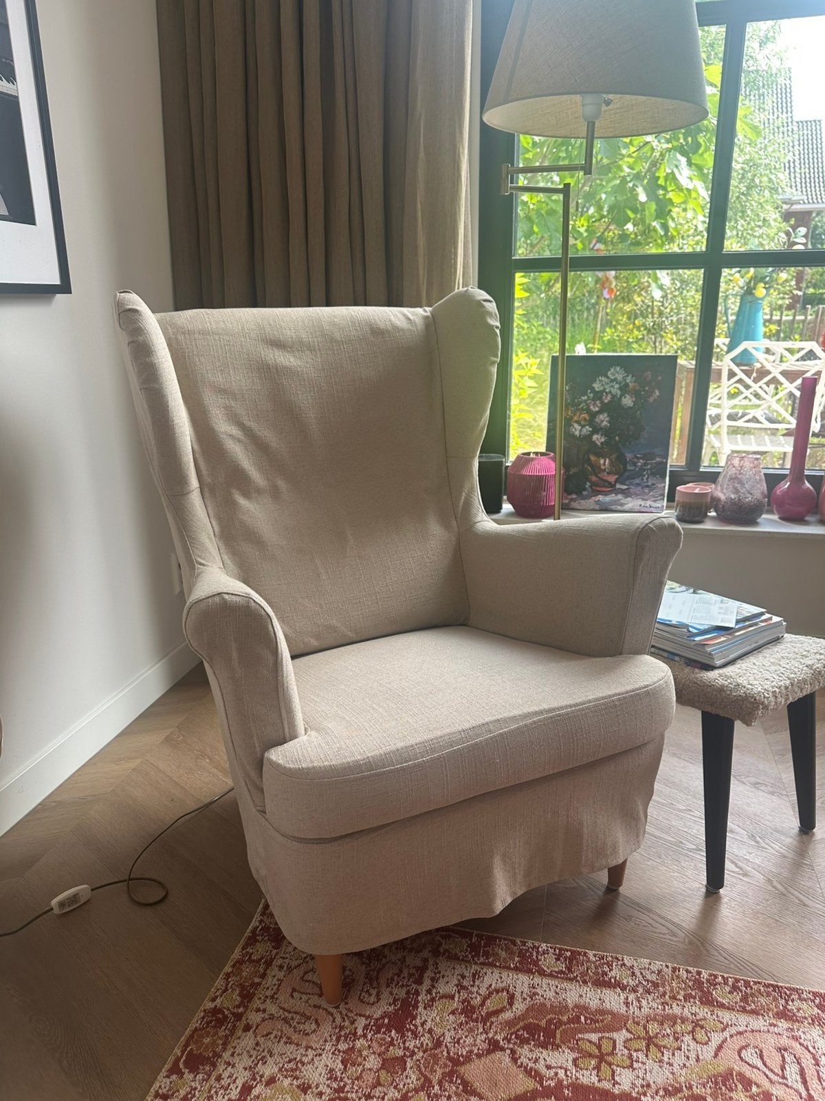 Ikea strandmon fauteuil - beige linnen, Ophalen, Zo goed als nieuw, 75 tot 100 cm, 50 tot 75 cm