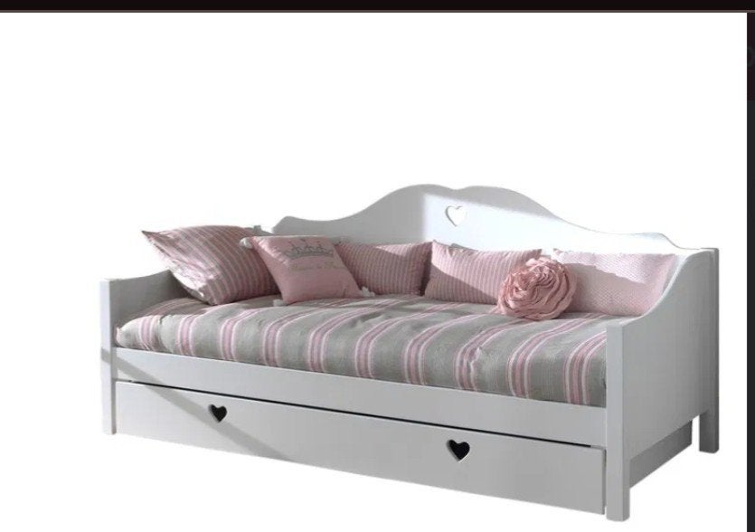 Bedbank Amori Kajuitbed+Rolbed,Wit,90x200 cm + 2 matrassen, Ophalen, 90 cm, Eenpersoons, Wit