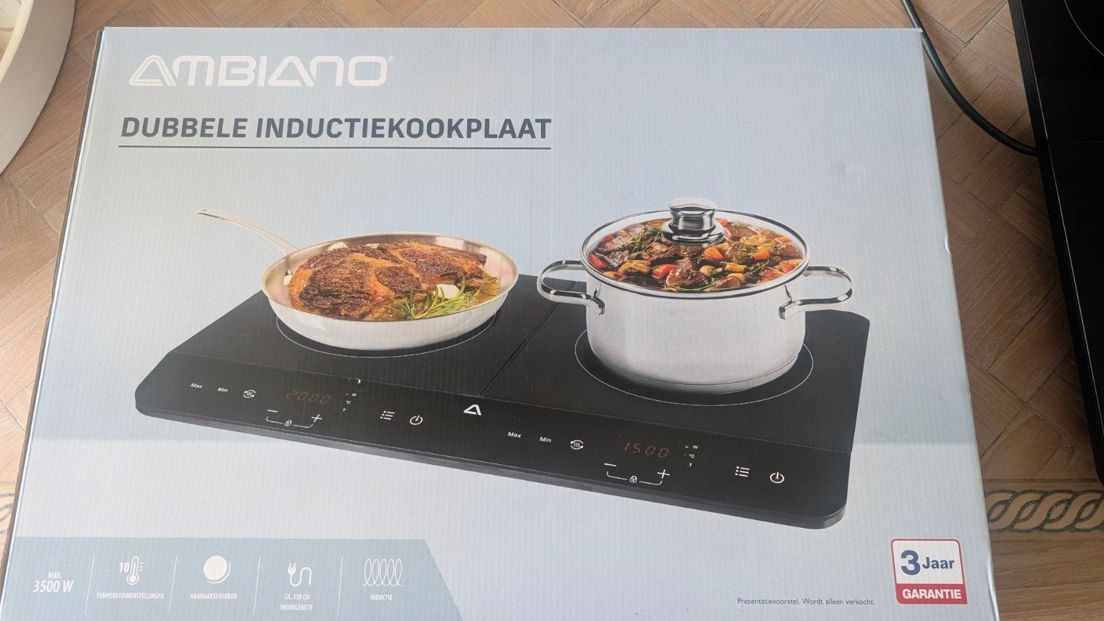 AMBIANO Dubbele Inductiekookplaat - Nieuw in doos, Nieuw, 3 kookzones of minder, Ophalen of Verzenden, Inductie